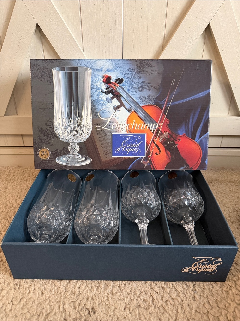 Longchamp Clear Crystal Goblet Glasses - Set of 4